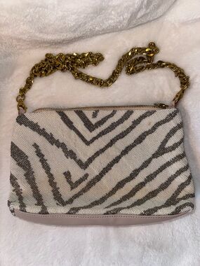 Sseko Blush Leather and Pearl Embroidery Chain Crossbody bag